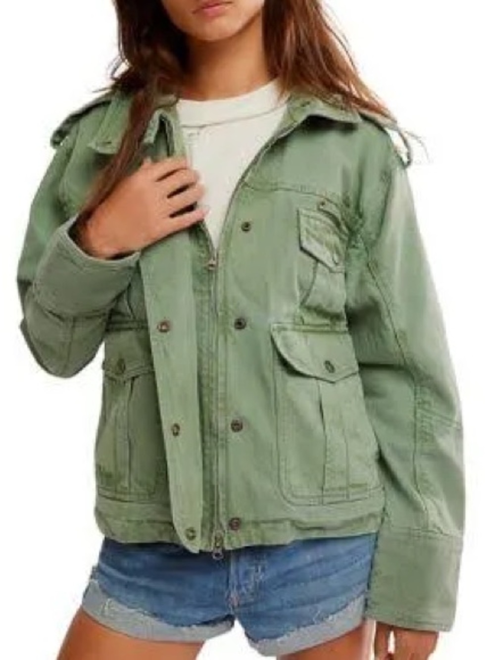 Free People Sage Green Utility Jacket for Women